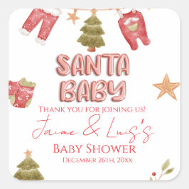 Santa Girl Boy Holiday Baby Shower   Vierkante Sticker