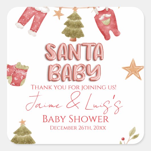Santa Girl Boy Holiday Baby Shower Vierkante Sticker (Voorkant)