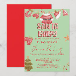 Santa Girl Boy Holiday Green Baby Shower Kaart
