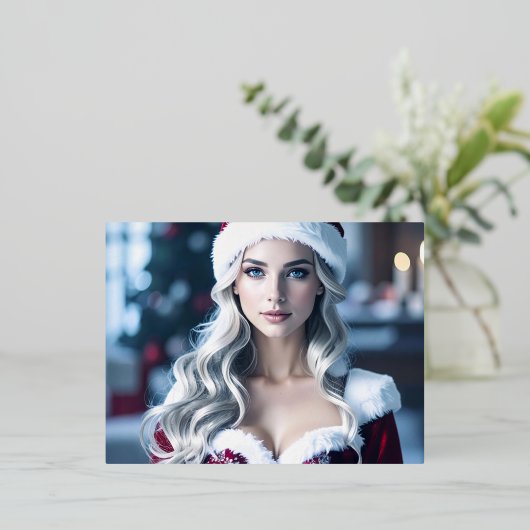 Santa Girl Folie Feestdagen Briefkaart (Staand Voorkant)