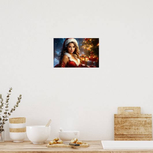 Santa Girl in het kerstverhaal Poster (Keuken)