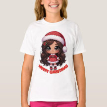 Santa girl meery christmas tshirt