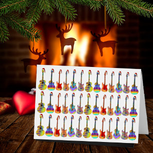 Santa Gitarren Kleurrijk Pret Feestelijk Patroon