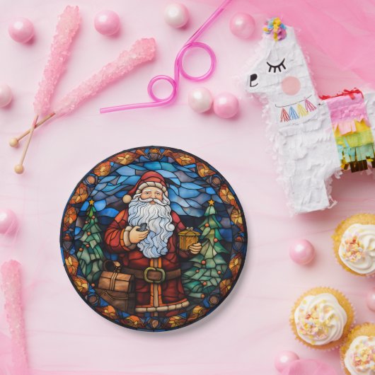 Santa Glas in lood Stijl Kerst Papier Borden Papieren Bordje (Feest)