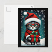 Santa Glasses Schattige Kat Gift Snowy Christmas Briefkaart (Voorkant / Achterkant)