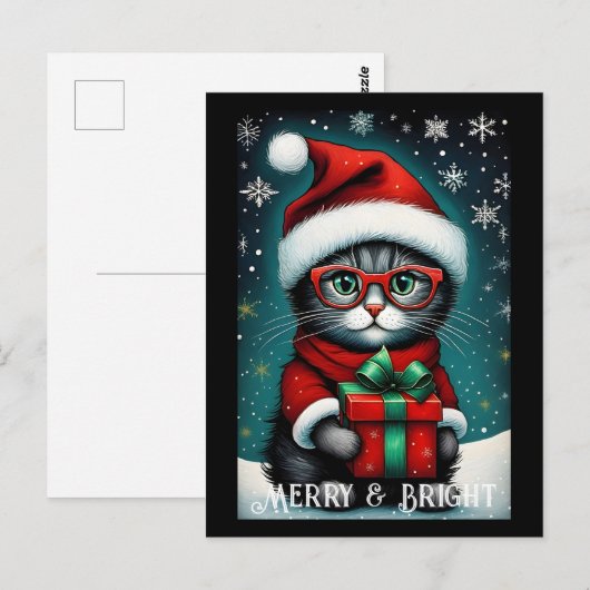 Santa Glasses Schattige Kat Gift Snowy Christmas Briefkaart (Voorkant / Achterkant)