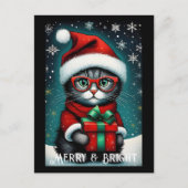 Santa Glasses Schattige Kat Gift Snowy Christmas Briefkaart (Voorkant)