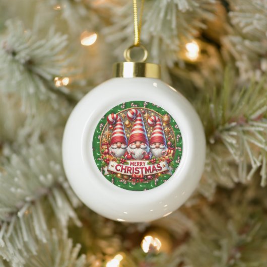 Santa & Gnome Cheer" - Feestelijke Kerst Keramische Bal Ornament (Boom)