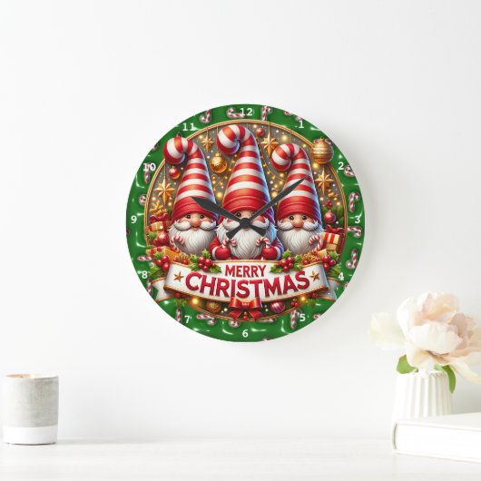 Santa & Gnome Cheer" - Feestelijke Kerstmuur Grote Klok (Huis)