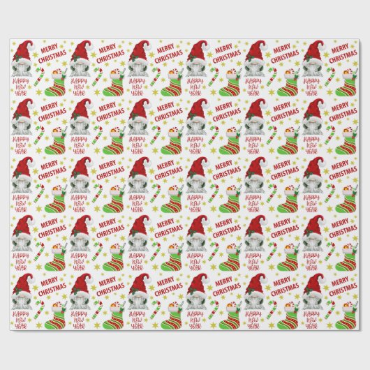 Santa Gnome en Stocking Merry Kerstmis Cadeaupapier (Vlak)