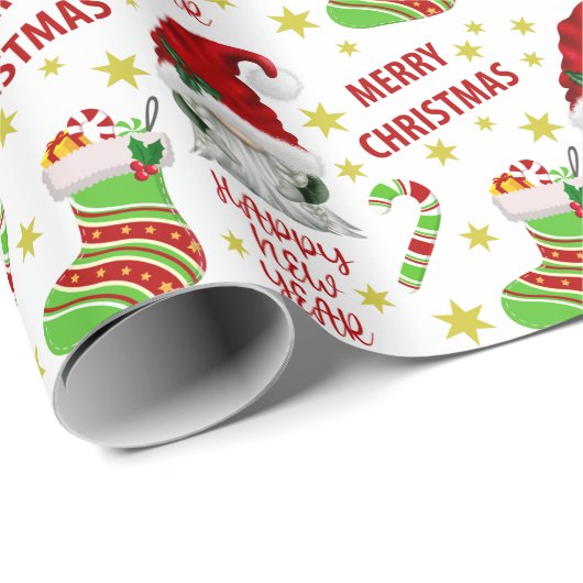 Santa Gnome en Stocking Merry Kerstmis Cadeaupapier (Rol Hoek)