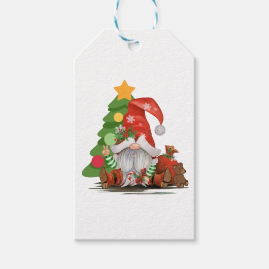 Santa Gnome - Grappig kerstkoepelvormig design Mag Cadeaulabel (Voorkant)
