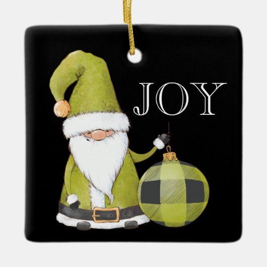 Santa Gnome Green Ornament Editable Kerstmis (Voorkant)