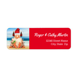 Santa Gnome in een Pet van Beer Funny Holiday Etiket