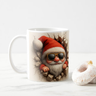 Santa Gnome in Mug - Funny Christmas Cracked wall Koffiemok