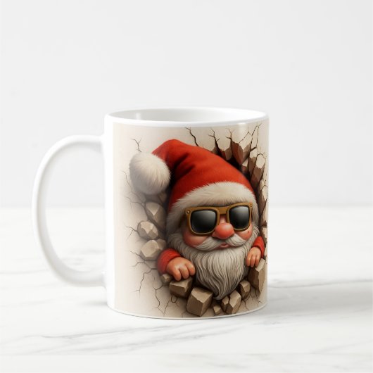 Santa Gnome in Mug - Funny Christmas Cracked wall Koffiemok (Links)