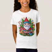 Santa Gnome met geschenken en vakantiedecoraties T-shirt (Voorkant)