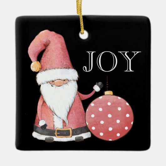 Santa Gnome Red Ornament Editable Kerstmis (Voorkant)
