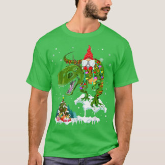 Santa Gnome Riding TRe Reindeer Xmas Light Lover F T-shirt