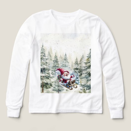Santa Gnome Sledding Through The Woods LS T-Shirt (Voorkant)