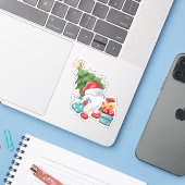 Santa Gnome Sticker (Laptop met iPhone)