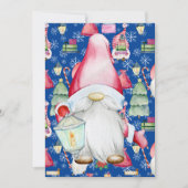 Santa Gnome voor Feestdagen Kerst Patroon Blauw Kaart (Voorkant)