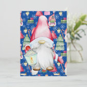 Santa Gnome voor Feestdagen Kerst Patroon Blauw Kaart (Staand voorkant)