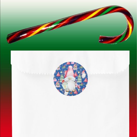 Santa Gnome voor Feestdagen Kerst Patroon Blauw Ronde Sticker