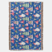 Santa Gnome voor Feestdagen Patroon Blauwe Achterg Deken (Voorkant Verticaal)