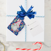 Santa Gnome voor Feestdagen Pattern Blue Christmas Cadeaulabel