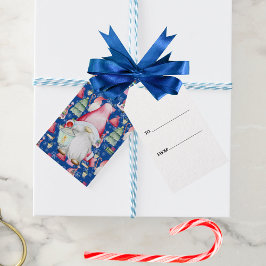 Santa Gnome voor Feestdagen Pattern Blue Christmas Cadeaulabel