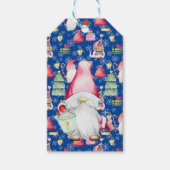 Santa Gnome voor Feestdagen Pattern Blue Christmas Cadeaulabel (Voorkant)