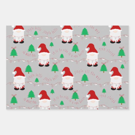 Santa Gnome Wrapping Paper-vellen, set van 3 Inpakpapier Vel (Voorkant 3)