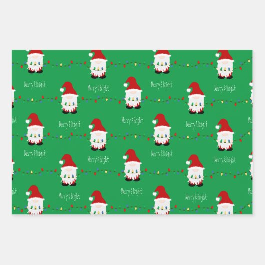 Santa Gnome Wrapping Paper-vellen, set van 3 Inpakpapier Vel (Voorkant)