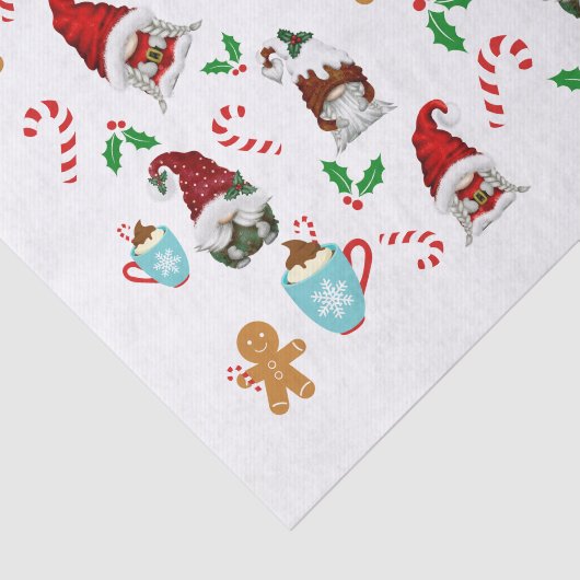 Santa Gnomes Candy Cane Holly Christmas Tissuepapier (Detail)