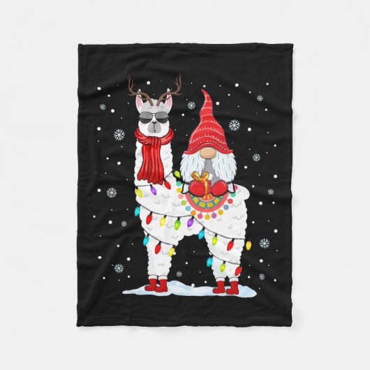 Santa Gnomes Riding Llama Reindeer Kerstlicht Fleece Deken (Voorkant)