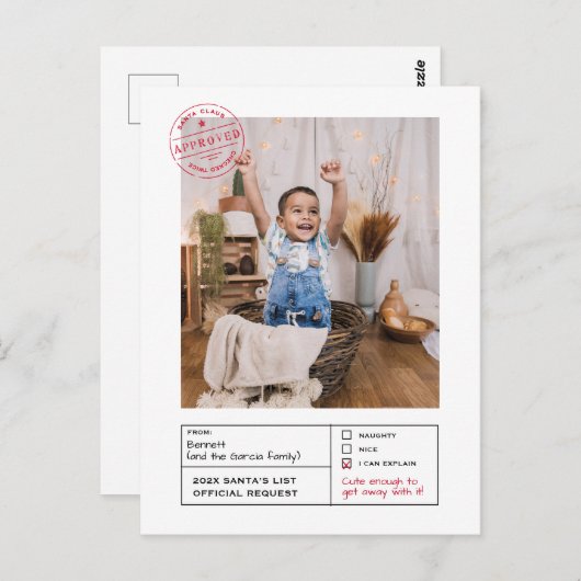 Santa Goedgekeurd Ondeugend of Nice Formulier Foto Briefkaart (Voorkant / Achterkant)
