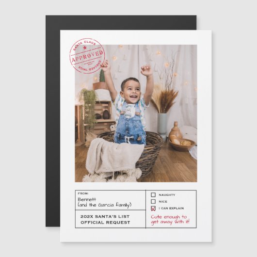 Santa Goedgekeurd Ondeugend of Nice Formulier Foto Magnetische Uitnodiging (Voorkant / Achterkant)