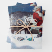 Santa Going Down Schoorsteen met boeken Inpakpapier Vel (In situ)