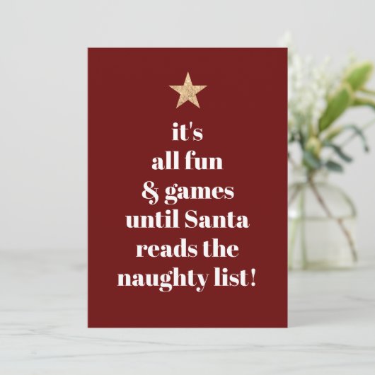 Santa Gold Star Modern Tree Font Funny Quote Feestdagenkaart (Staand voorkant)