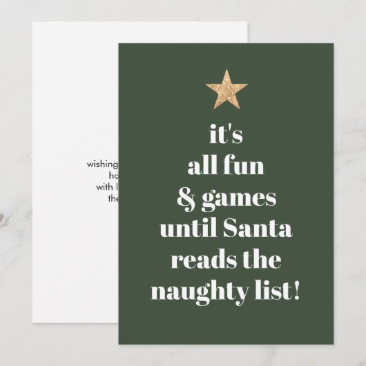 Santa Gold Star Modern Tree Font Funny Quote Green Feestdagenkaart (Voorkant / Achterkant)