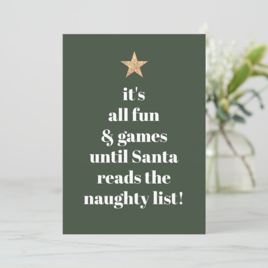 Santa Gold Star Modern Tree Font Funny Quote Green Feestdagenkaart (Staand voorkant)