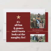 Santa Gold Star Tree Funny Quote Red Family Photo Feestdagenkaart (Voorkant)