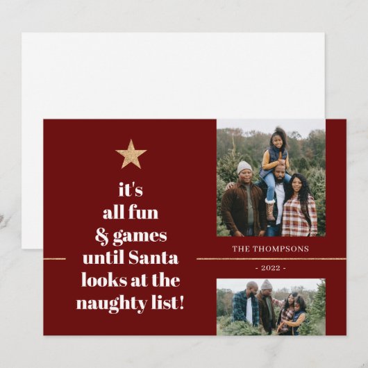 Santa Gold Star Tree Funny Quote Red Family Photo Feestdagenkaart (Voorkant / Achterkant)