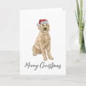 Santa Golden Doodle Watercolor Christmas Card Kaart (Voorkant)
