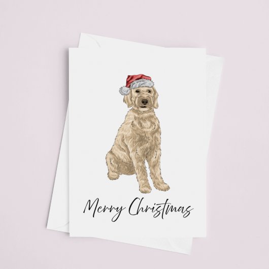 Santa Golden Doodle Watercolor Christmas Card Kaart