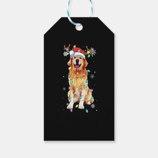 Santa Golden Retriev - kerstlampboom Cadeaulabel (Voorkant)