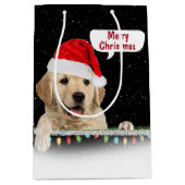 Santa Golden Retriever in Sneeuwvlokken Medium Gif Cadeauzakje (Voorkant)