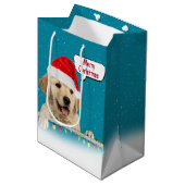 Santa Golden Retriever in Snowflakes Medium Cadeauzakje (Voorkant Gekanteld)