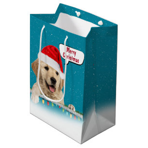 Santa Golden Retriever in Snowflakes Medium Cadeauzakje